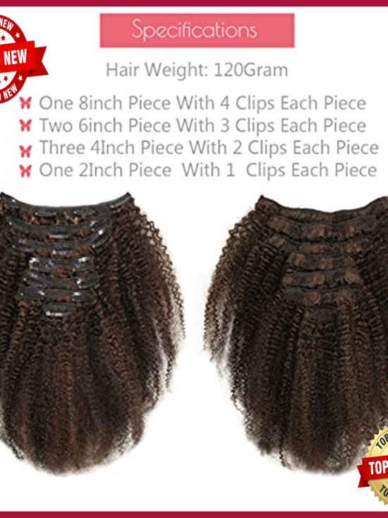 20 Inch Human Hair Clip-In Extensions, Afro Kinky Curly 120g